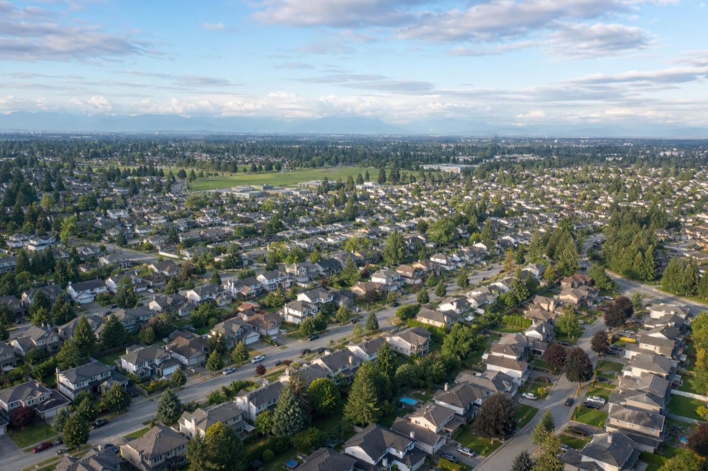 Aerial view of Surrey BC residential neighbourhoods